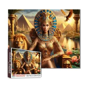Ancient Egyptain Jigsaw Puzzle 1000 Pieces for Adults Vintage Ethnic Jigsaw for Relaxation Home Decor Challenge Puzzles Gift Women&Lion Game for Family Activity20×27Inch
