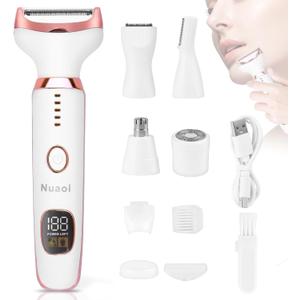 Electric Razors Shaver for Women - 5 in 1 Womens Electric Razor Bikini Trimmer for Women and Wet/Dry and Rechargeable Lady Shaver Razors for Nose Hair Face Eyebrow Arms Legs Armpit Pubic Area