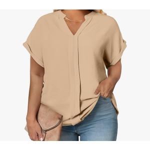 Womens Short Sleeve Tops Plus Size V Neck Summer Shirts Trendy Oversized Work Blouse Casual Loose Fit Gym Tshirts, XXL