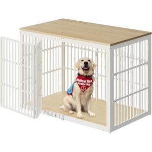 Lyromix 54" Dog Crate Furniture with Foldable Door, XXL Dog Crates for Large Dogs, Wooden Decorative Dog Cage Kennel Indoor End Table, Natural Beech