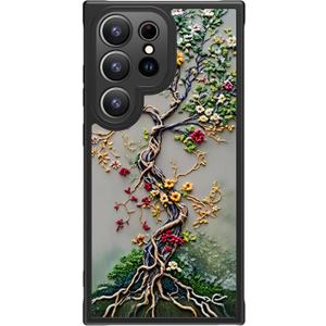 FUNMIKO for Samsung Galaxy S25 Ultra Case Wireless Charging & Military-Grade Protection - Trendy Floral Design for Women Girls, Matte Phone Cover with Shockproof Corners - Blooming Tree of Life