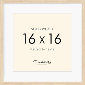 16x16 Picture Frame Made with Solid Wood, Display 12x12 with Mat or 16x16 Picture without Mat, Photo frame with Plexiglass, 12 by 12 Natural Wood Picture frame for Tabletop or Wall Mounting, Oak, 16x16" -1 pack
