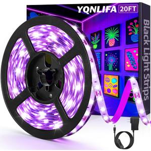 20FT Black Light Strip, 360 Lamp Beads, Flexible LED Blacklight Kit, 12V Blacklight Strips, Non-Waterproof for Indoor Decoration,Fluorescent Poster, Glow Party, Birthday, Wedding, Halloween