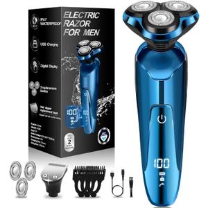 Electric Razor for Men, Mens Shaver for Wet Dry Beard/Sideburns/, Cordless Electric Shavers for Men Floating Head Replaceable Blades, IPX7 Waterproof Travel Kit (Blue)