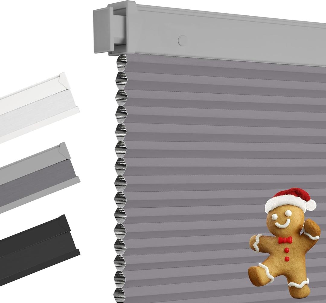 Allesin Zen No Drill Blinds for Windows Blackout Cordless Cellular Shades Honeycomb Blinds Pull Down, Free Stop Easy Install for Home and Office, Blackout, Light Gray, 46" W x 48" H