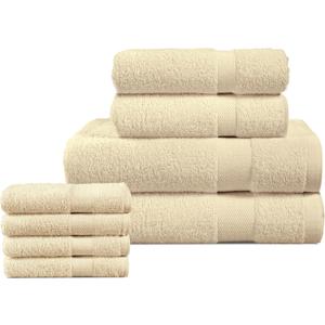 BolBom*S 8 Piece Towel Set- Ultra Soft 100% Pure Cotton 2 Large Bath Towels 28x56, 2 Hand Towels for Bathroom 16x26, 4 Wash Cloths 12x12, Bath Towels Ideal for Everyday Use, Hotel & Spa-Beige