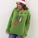 New Pullover Ugly Christmas Sweaters Cartoon Character Green Monster Print Unisex Sweatshirt with Christmas Hat (Medium)