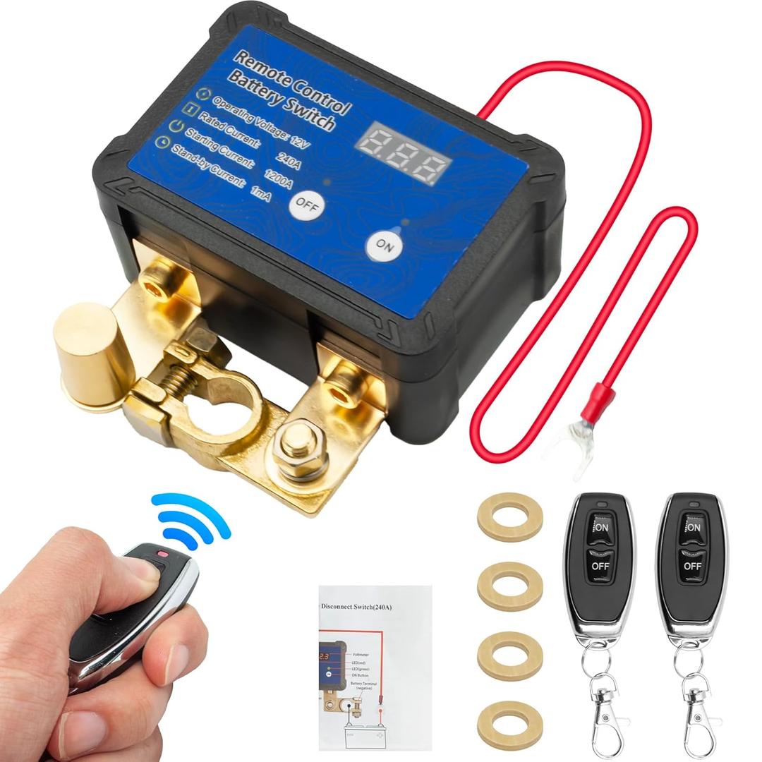 Remote Battery Disconnect Switch with LED Voltage Display, 12V 240A Car Kill Switch Anti Theft, Smart Voltage Cut Off Switch for Auto, RV, Truck, Boat, ATV, Motorcycle