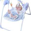 Portable Baby Swing for Infants, Compact & Foldable Infant Swing with 5-Speed Swing, Music, Timer, Cushioned Seat, Battery Operated, 0-9 Months 6-20 lbs, SG2401 (Blue)