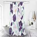 Floral Shower Curtain, Purple White Flower Spring Flowers Pattern on White Background Polyester Fabric Thickening Shower Curtain 72X72Inches