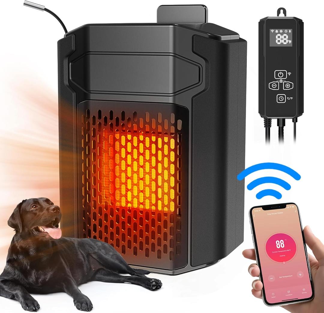 PETNF Dog House Heater with Thermostat APP WIFI Control, 500W Dog House Heaters for Outside Doghouse kennel Chicken Coop, Outdoor Pet House Heater with External Temperature Probe&Adjustable Temp Timer