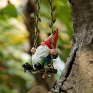 Garden Gnome on Swing Statue Decoration Figurine Ornament for Indoor Outdoor Home Patio Yard Lawn,Gift for Mom (Red Male)