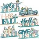 6 Pcs Thanksgiving Fall Wooden Sign Blue Teal Fall Decor Autumn Table Decoration Pumpkin Centerpieces Tabletop Decor for Harvest Farmhouse Home Party Decorations Supplies