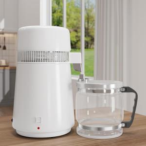 Garvee 1.1 Gallon Water Distiller 750W Home Water Purifier with Glass Jug Drinking Water Purification Filter Set Produces Water with 2ppm Purity Ideal for Home and Office Use - White