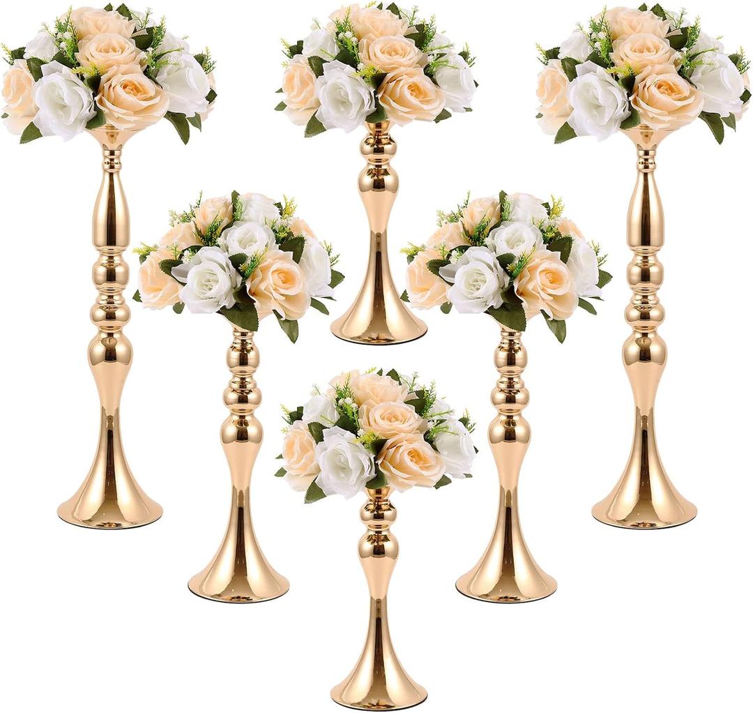 Sabary 6 Pcs Wedding Flower Stand Metal Flower Centerpieces Stand for Table Vase Arrangement Rack Candleholder for Wedding Reception Dinner Table Party Decor(20, 15, 13 In,Gold)