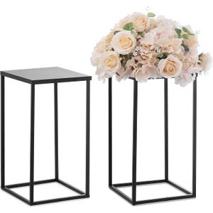 Nuptio Metal Black Vase, 2 Pcs 15.7 inch Tall Cylinder & Square Vases for Centerpieces, Home Party Decorations, Wedding, Anniversary, Birthday, Mother's Day