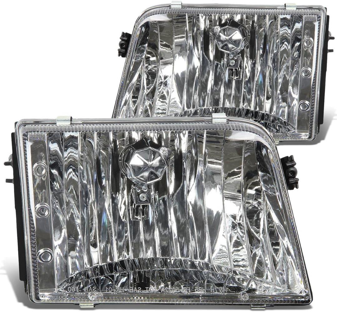 DNA MOTORING Pair of Headlight Assemblies Compatible with 93-97 Ford Ranger, Chrome Housing, HL-OH-FR93-CH