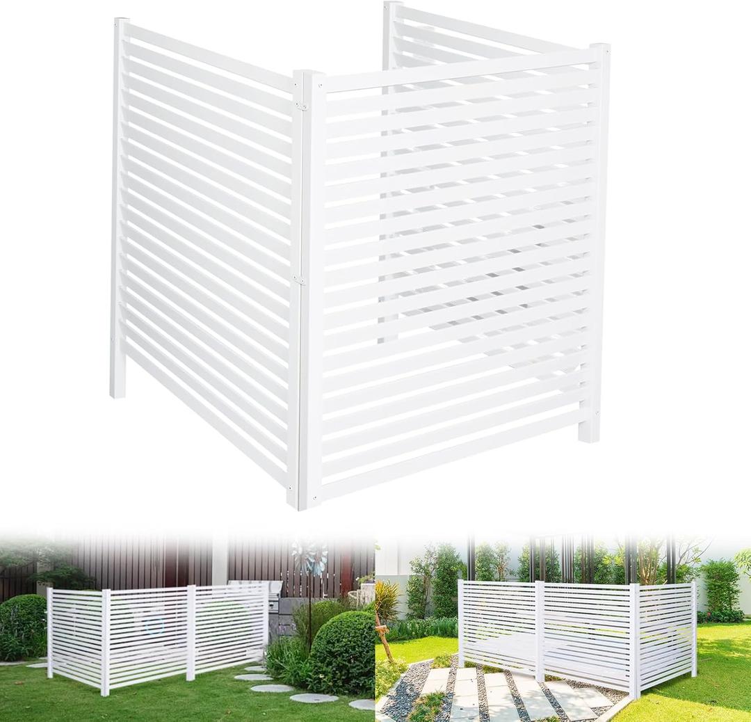 Air Conditioner Fence 48" W X 48" H Trash Can Fence Pool Equipment Enclosure Vinyl Privacy Fence Outdoor No Dig Privacy Fence 3 Panels with Metal Stake, White