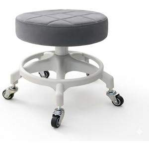 Upgraded Low-Profile Rolling Stool with 360 Smooth Rubber Wheels Heavy-Duty 450lbs, PU Seat, Steel Connector & Anti-Tip Base | Ideal for Workshop, Mechanic, Garage, Grey