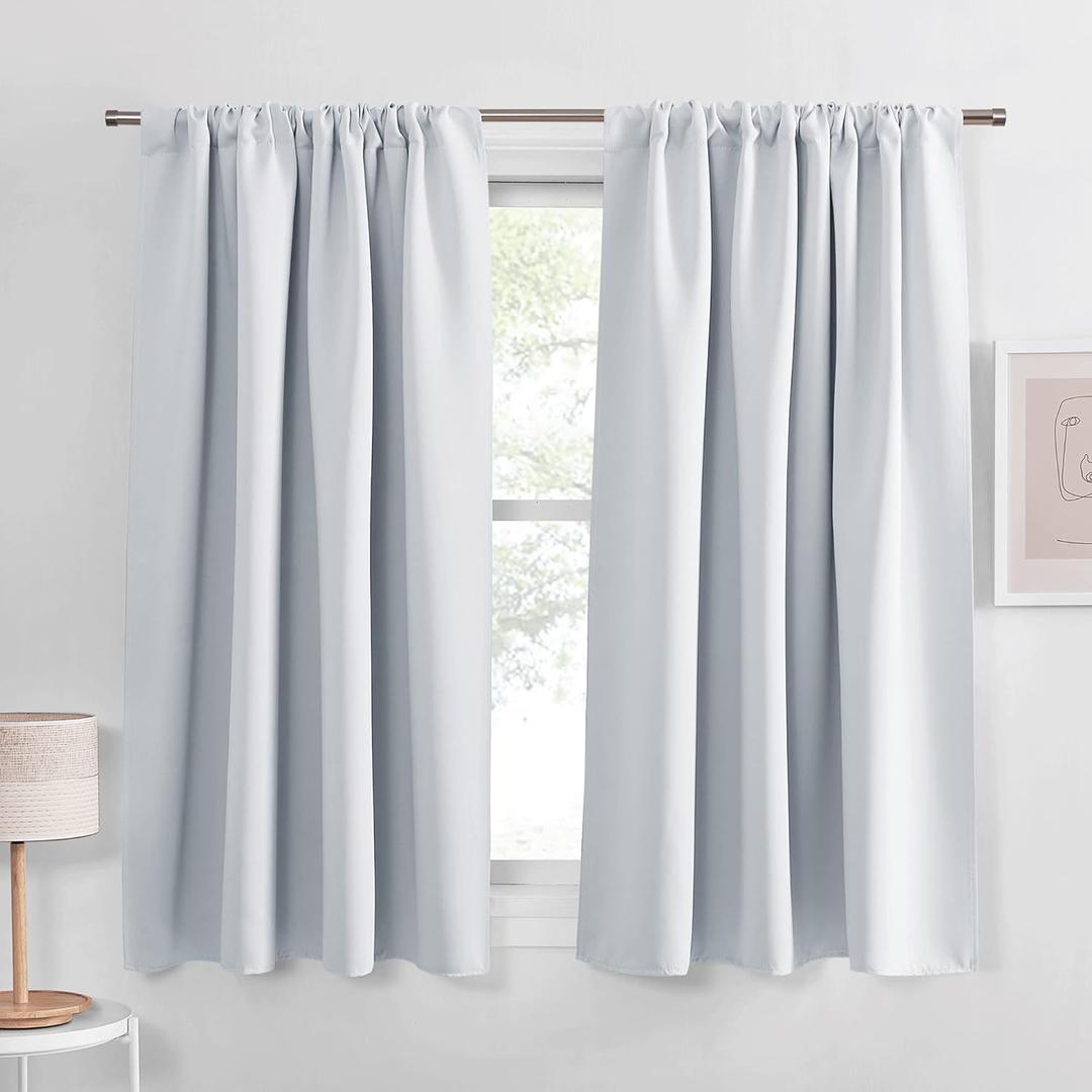 PONY DANCE Room Darkening Curtains 63 inches Long - Home Decoration Thermal Insulated Blackout Window Treatments/Draperies Block Light Protect Privacy, 42 W x 63 L, Greyish White, 2 Pieces