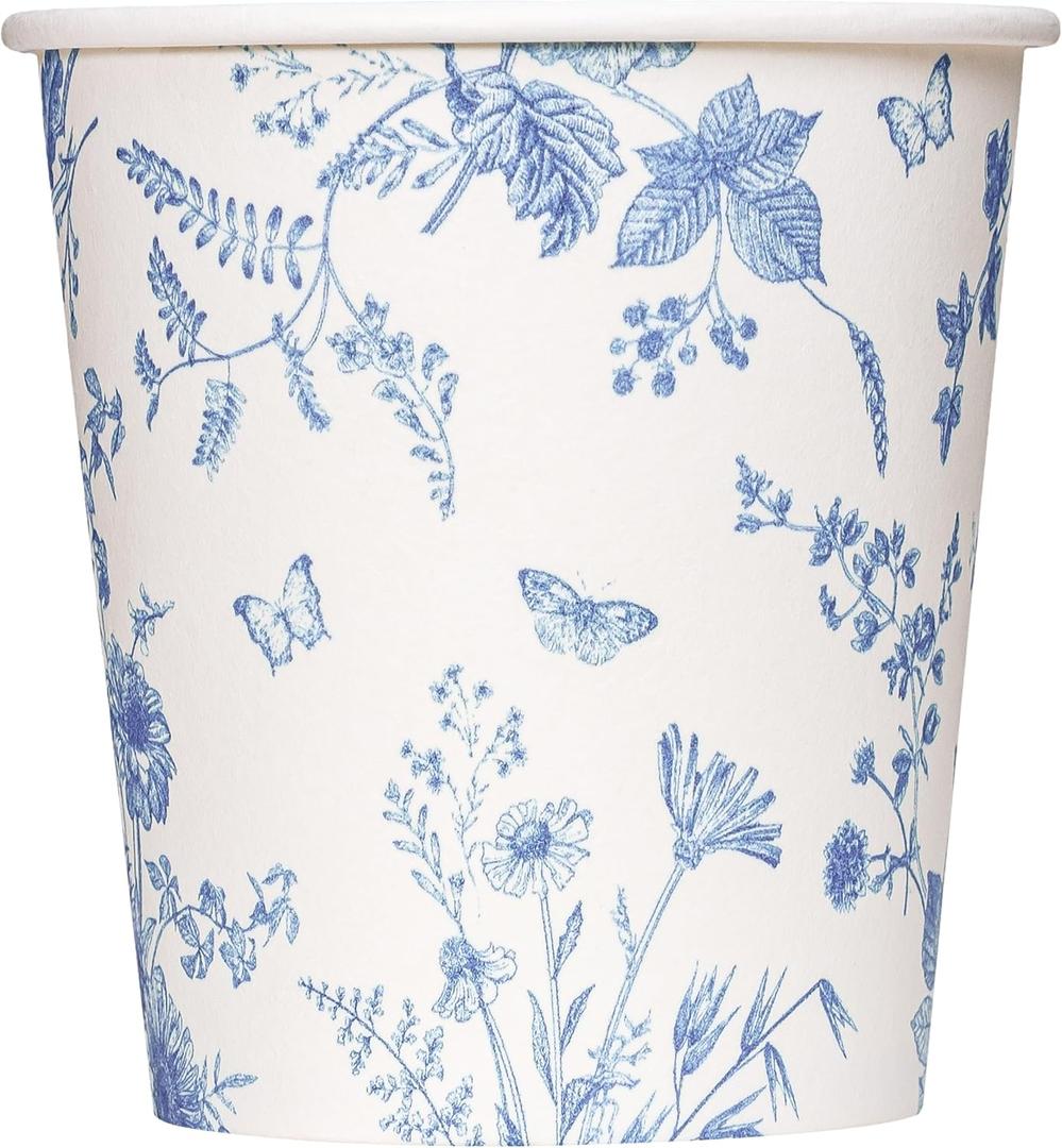 Crisky 5oz Paper Cups Dixie Cup[100 Pack], Disposable Bathroom Cups, Elegant Blue Floral Small Mouthwash Cup, Hot/Cold Beverage Coffee, Dessert for Birthday Parties, Home-use, Picnics, Ceremonies