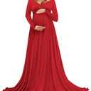 Saslax Maternity Off Shoulders Long Sleeve Half Circle Gown for Baby Shower Photo Props Dress Red 83 Large