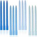 Taper Candle Blue Spiral Candle Sticks,Unscented Pastel Candle for Holiday,Wedding and Home Decoration,10inch,12 Pack(E-Gradient Blue)