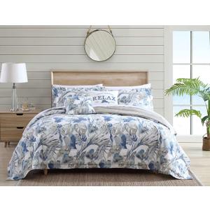 Tommy Bahama - Queen Comforter Set, Cotton Reversible Bedding with Matching Shams & Bedskirt, Super Soft Bedding Set (Raw Coast Blue, Queen)