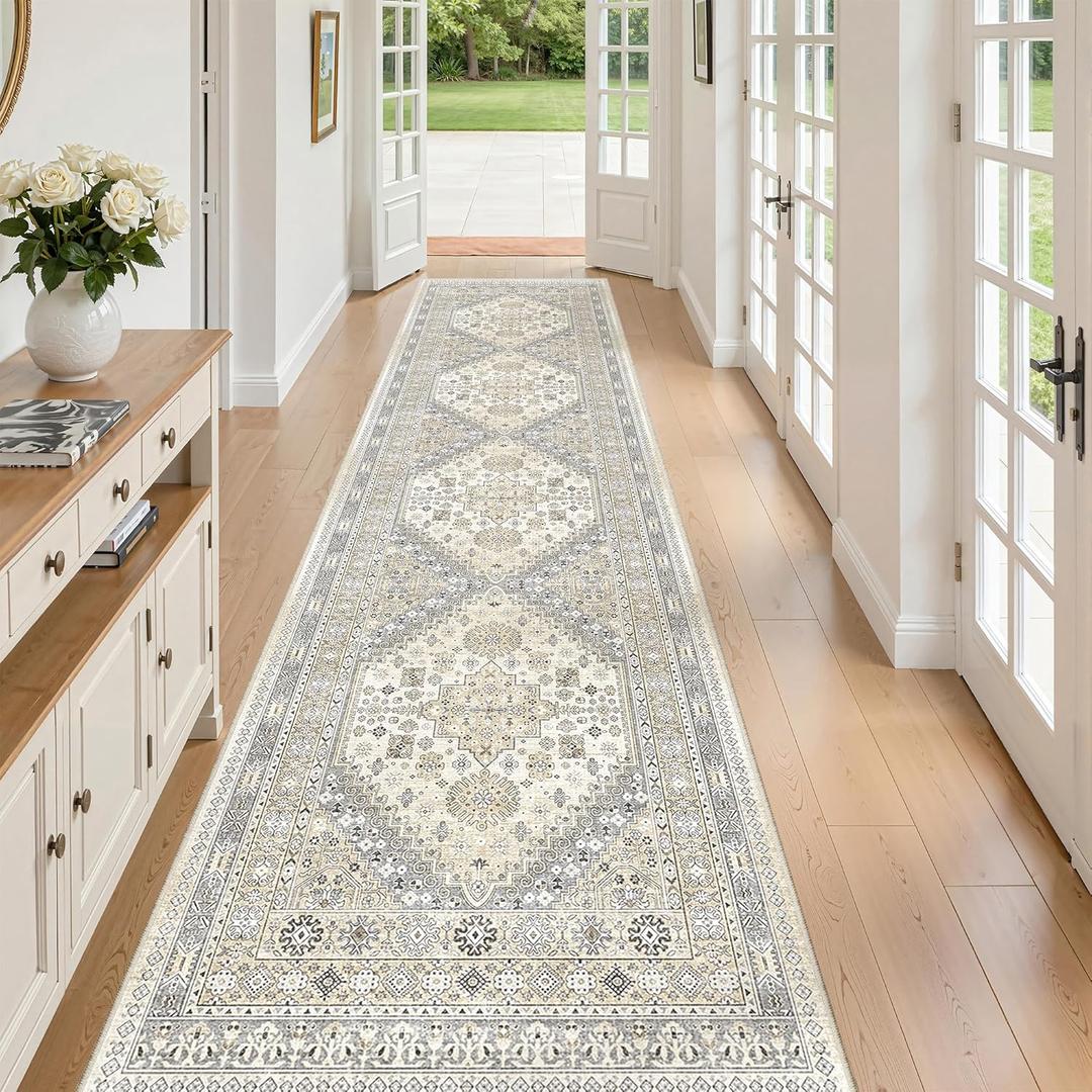 Zesthome Washable Runner Rug 2.5x10 - Stain Resistant Entryway Rug,Ultra-Thin Kitchen Rugs, Anti Slip Backing Runner Rugs for Entrance Laundry Room Indoor Hallway (Beige,2.5'x10')