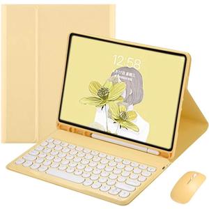 Keyboard Case for iPad mini 7th/6th Generation 8.3 Inch, Case for iPad mini 7 A17 Pro/Mini6 Keyboard with Mouse, Cute Round Key Detachable Keyboard Case with Pencil Holder, Yellow