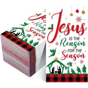 Pasimy 100 Pcs Christmas Nativity Paper Napkin Disposable Jesus Is the Reason for the Season Paper Guest Napkins Xmas Religious Hand Towel for Christmas Party Nativity Scene Decoration (Dark Red,Long) (Rectangular)