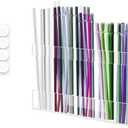 2 x Acrylic Straw Holder for Cabinet Door  9.8" Adjustable 2-Part Straw Organizer & Dispenser, Clear Adhesive Mount Kitchen Organizer for Countertops, Cupboards, and Coffee Bar Storage