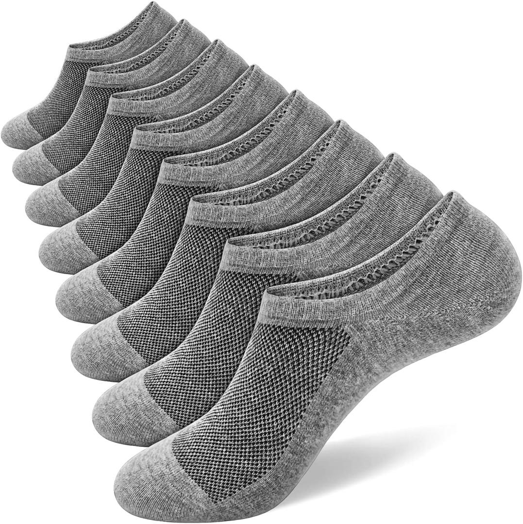 SIXDAYSOX Mens No Show 8 Pairs Invisible Low Cut Cotton Non Slip Short Socks Size 5-8/9-11/12-14