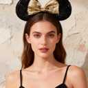 A Miaow Colorful Sequin Headband Glitter Bow Hair Clasp Adults Women Butterfly Hair Hoop Birthday Party Holiday Park Photo Supply (Black and Golden)