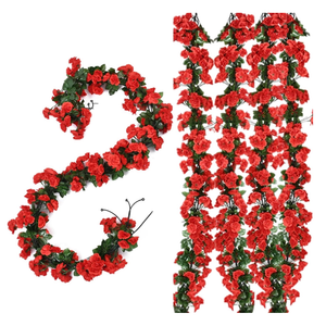 Artificial Rose Vines Plants, Hanging Rose Flower Decorations Spring Garden Yard Party Craft Art Decor for Wedding Birthday Wall Arch Decor (Red), 9 Pack, Size 100"
