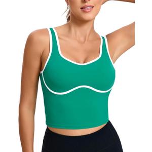 RUNNING GIRL Sports Bras for Women,Longline Workout Crop Tank Tops Padded with Built in Shelf Padded Sports Bra (Green, S)