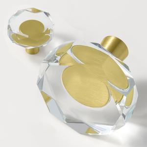 4 Pack Gold Crystal Cabinet Knobs, 1-1/5 Inch Glass Drawer Pulls and Brass Handles for Kitchen,Dressers, Closets and Bathroom Hardware