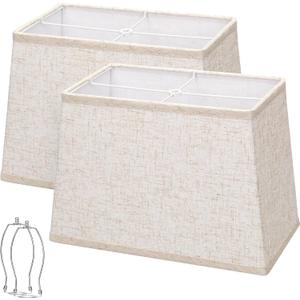 Rectangle Lamp Shades Set of 2, Top 7"x12.5", Bottom 9"x15", Height 10"Large Beige Lampshades for Table Lamps Floor Lamps, Square Lamp Shade Replacement, Spider, Harp Holders Included, Easy Assembly