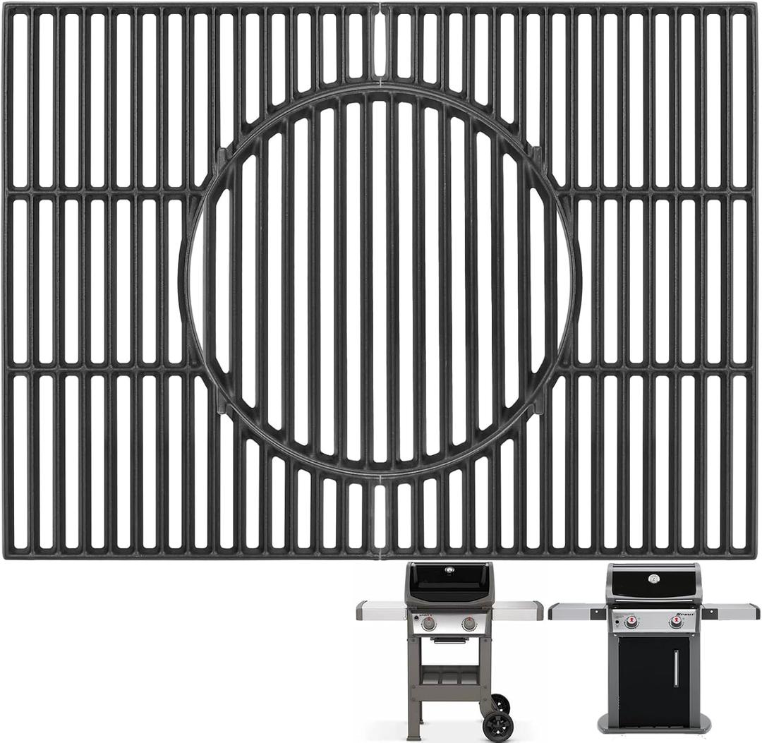 "64815 7637 Gourmet BBQ System Cooking Grates for Weber Spirit II 200 & Spirit 200 SER(2013+) Spirit 2 E-210, S-210, E220, S220 Grill Parts with Front Control, 67022 17.5"" Cast Iron Grill Grates"