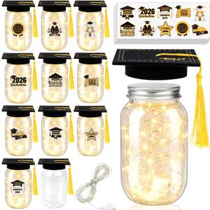 20 Set 2026 Graduation Table Centerpieces Light Up Mason Jar Class of 2026 Graduation Table Decoration Small Bottles with Grad Hats Money Gift for High School College Grad Party Prop, Black