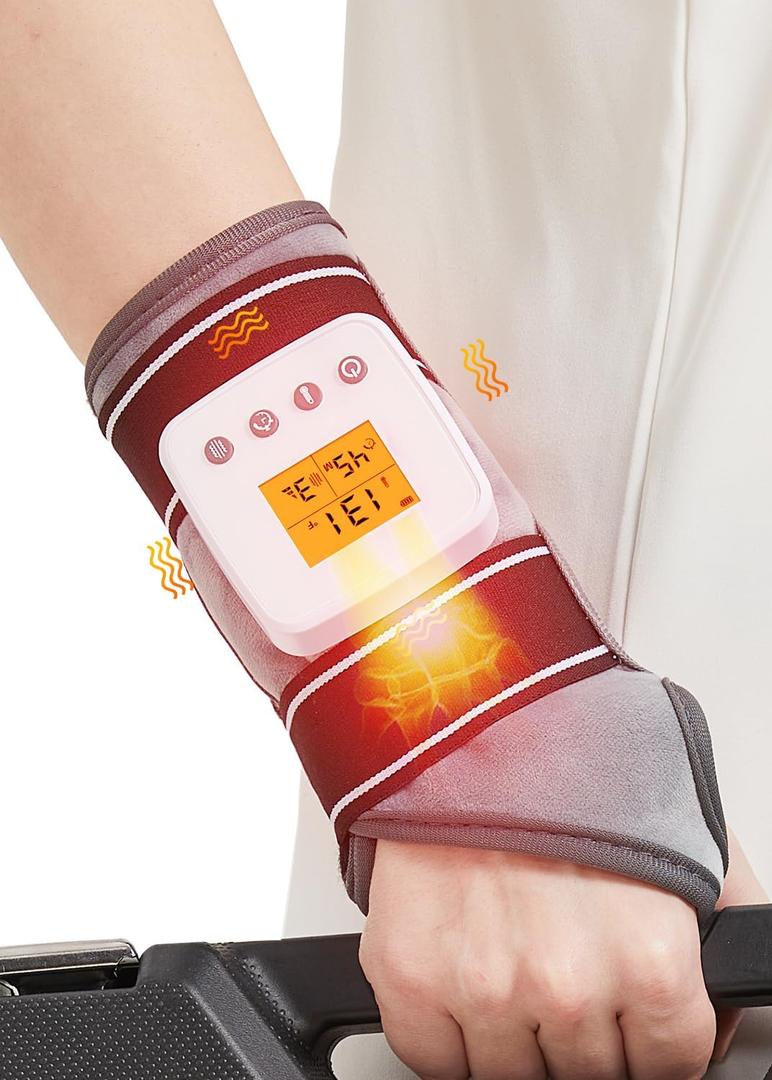 Rechargeable Heated Wrist Massager for Pain Relief - 3 Heat Levels & 3 Vibration Modes, Heat Therapy Wrap for Carpal Tunnel, Tendonitis, Sprains, Swelling, Auto Shut-Off Hand Warmer