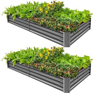 Land Guard 2 Pack 8×4×1ft Galvanized Metal Raised Garden Bed, Metal Planter Kit Box Outdoor for Deep-Rooted Vegetables, Flowers, Green and Herbs (Mid-Grey) 