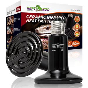 REPTI ZOO 2Pack Ceramic Heat Emitter 60W Reptile Heat Lamp Night Heat Lamp Bulbs Reptile Terrarium Heat lamp Tank Heat Bulb for Turtle Bearded Dragon Gecko Lizard Snake Chicken E26