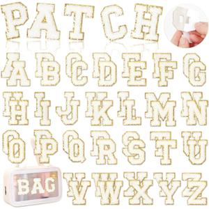 White Chenille Letters Self-Adhesive Patches: KINGSOW 52PCS Self Adhesive Varsity Iron on Letter Patches Stick on Embroidered Patch for Clothing