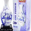 3D Puzzle Vase for Adults,160-Piece Unique Curved Plastic Flower Vase,House Warming Gift for Flower Arrangements and Home Decor, for Mom (Plum Blossom)