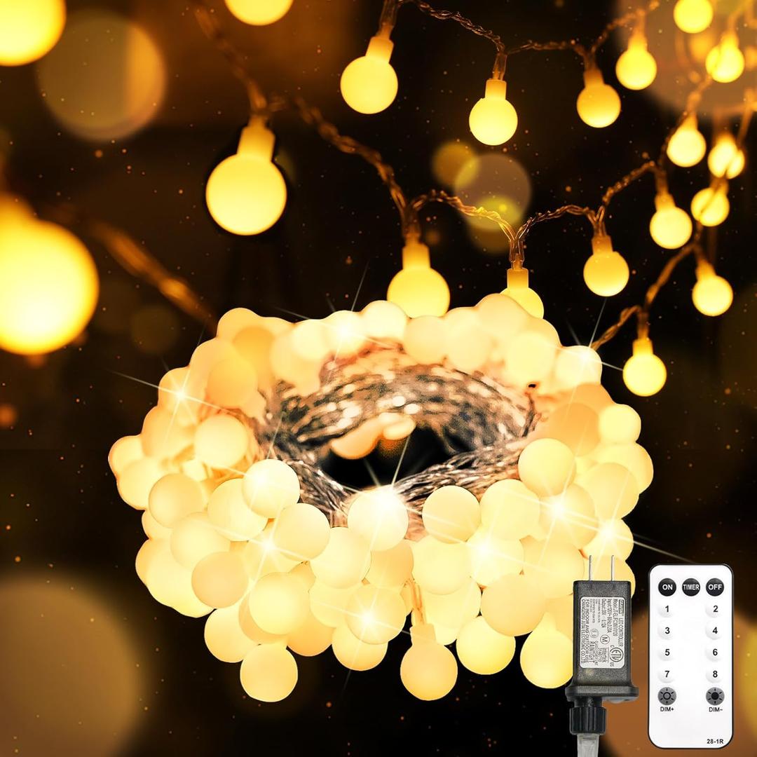 suddus String Lights for Bedroom, 33ft 100 Led Connectable Globe String Lights Indoor, Hanging Fairy Lights Plug in with Remote for Classroom, Room, Dorm, Outdoor, Christmas Tree Decor, Warm White