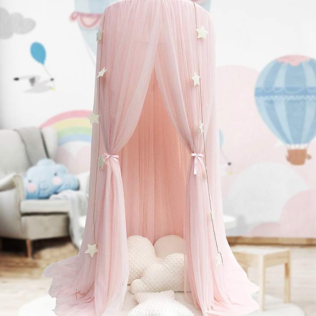 OldPAPA Bed Canopy for Girls - Princess Bed Canopy Mosquito Net Nursery Play Room Decor Dome Premium Yarn Netting Curtains Baby Game Dream Castle, Pink