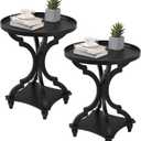 Wnutrees Farmhouse Round Accent End Table, Rustic Side Table Nightstands for Living Room, Wood Tray Top, Handcrafted Finish, Set of 2, Black, No Power strip