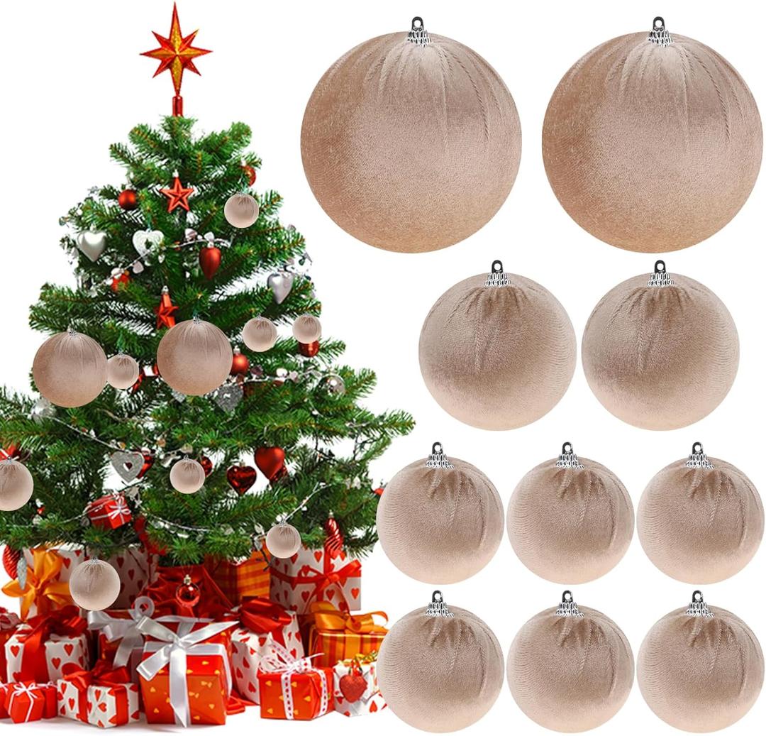 ZningEsxi 10pcs Velvet Christmas Ornaments Ball Mixed Size Handmade Fabric Xmas Hanging Balls DIY Christmas Tree Wedding Birthday Party Decor - Champagne