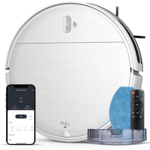 Robot Vacuum and Mop Combo, 2 in 1 Mopping Robot Vacuum Cleaner with Schedule, Wi-Fi/Voice/App, Strong Suction, Easy of Use, Self-Charging Robotic Vacuum, Slim, Ideal for Hard Floor, Pet Hair, Carpet (White)
